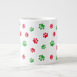 Cute Red och Grönt Tass avtryck Mönster Helgdag Jumbo Mugg