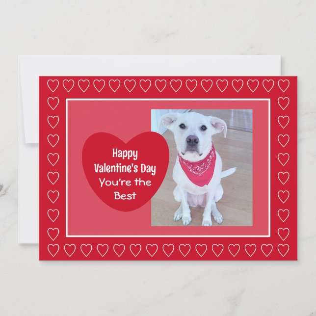 Cute Red och Rosa Ett foto Heart Valentine Day Julkort (Framsida)