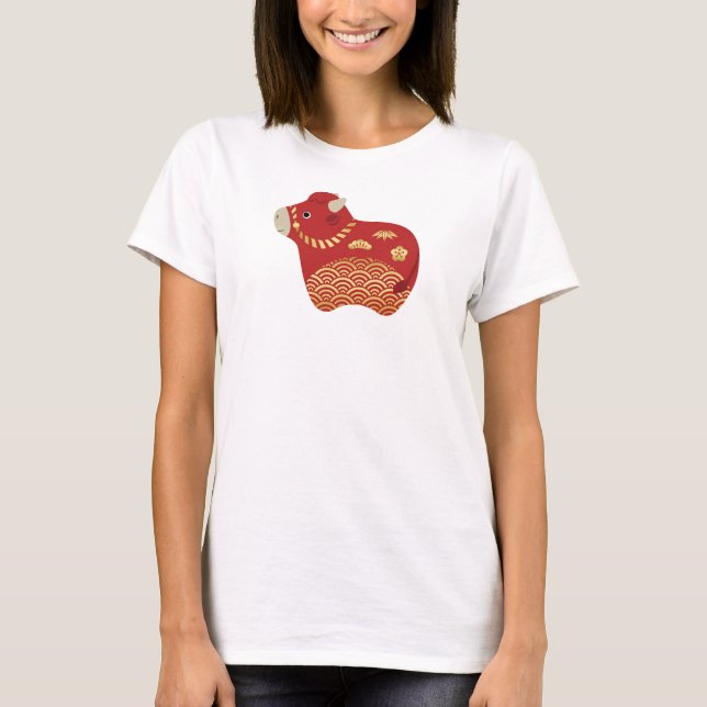 Cute Red Ox, Kinas nya år för Ox T Shirt (Framsida)