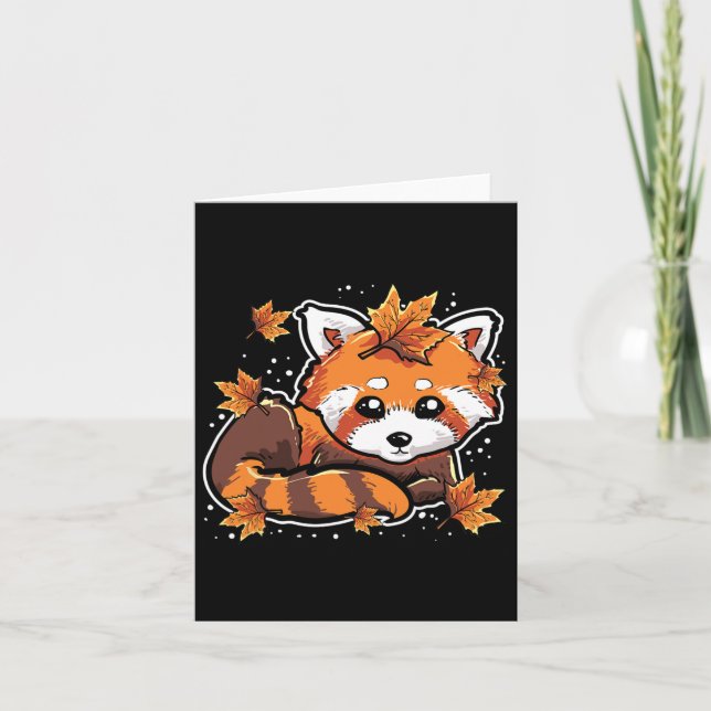 Cute Red Panda Anima Höst löv höstsäsong Kort (Framsida)