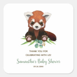 Cute Red Panda Bear Greenery Neutralt Baby Shower Fyrkantigt Klistermärke