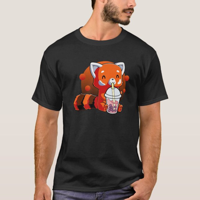 Cute Red Panda Boba Tea Bubble Tea Kawaii Anime Ja T Shirt (Framsida)