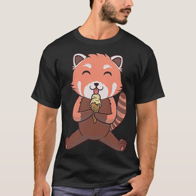 Cute Red Panda Cat Bear Ice Cone Motif T Shirt (Framsida)