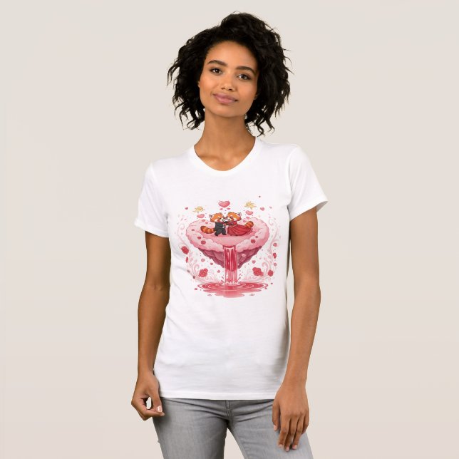 Cute Red Panda Couple Romantic Valentine T-Shirt (Hel framsida)