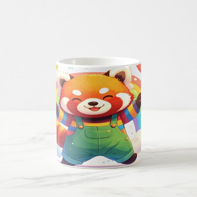 Cute Red Panda Design - Happy Dancing Animal Rainb Kaffemugg (Center)