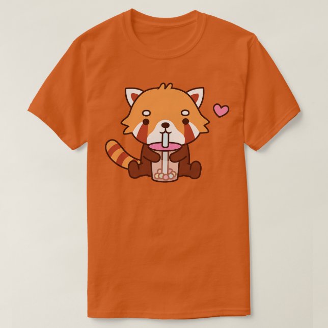Cute Red Panda Drinking Bubble Tea 1 T Shirt (Design framsida)