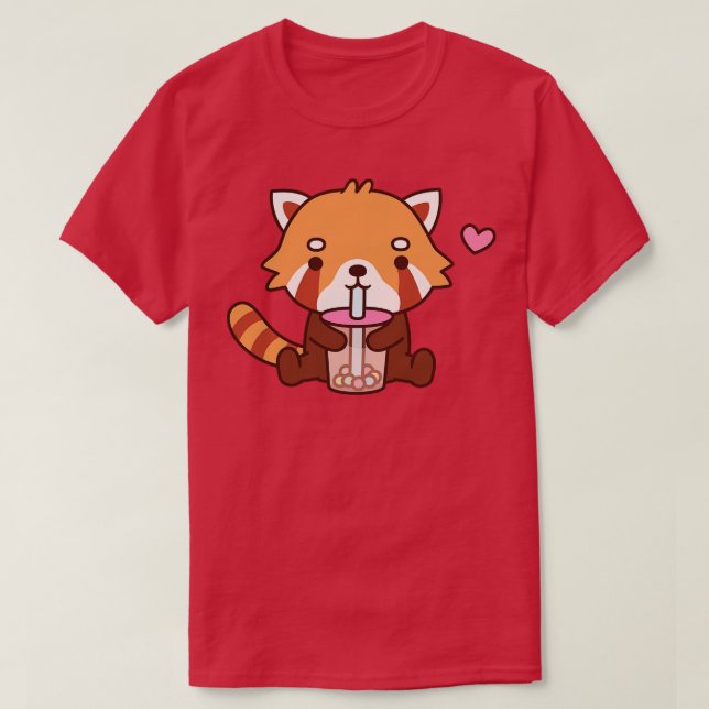 Cute Red Panda Drinking Bubble Tea T Shirt (Design framsida)