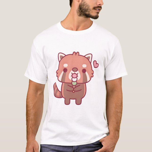 Cute Red Panda Eating Japansk Dango T Shirt (Framsida)