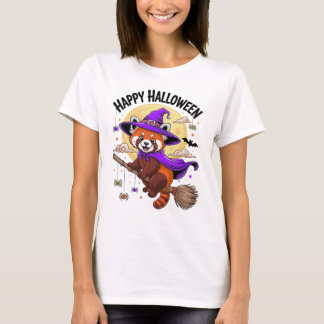 Cute Red Panda Happy halloween Witch Tecknad Art T Shirt