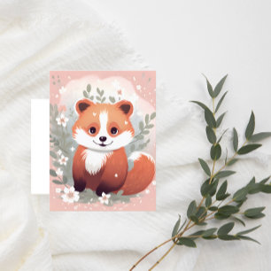 Cute Red Panda in Blommigt Garden - Whimsical Anim Helg Vykort