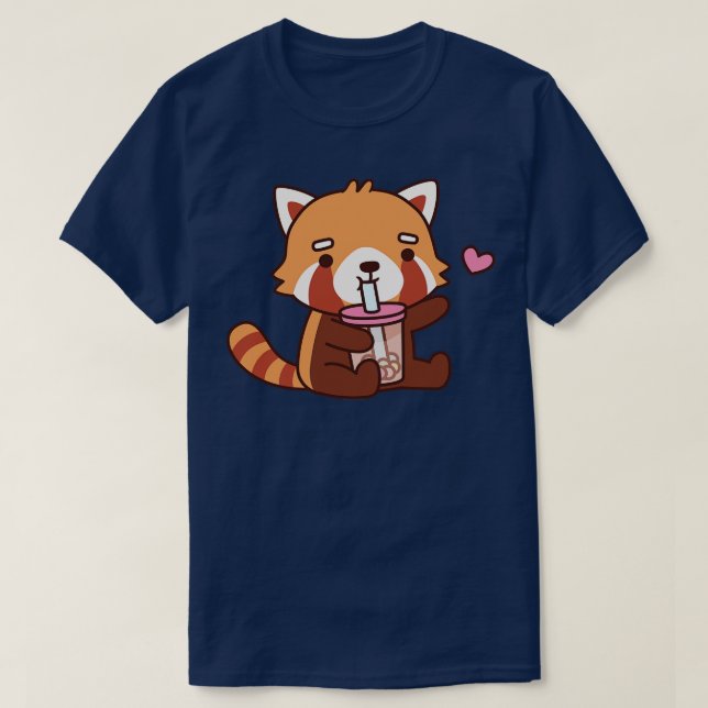 Cute Red Panda Kärlek Boba Tea T Shirt (Design framsida)