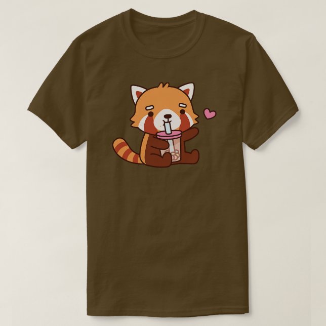 Cute Red Panda Kärlek Bubble Tea T Shirt (Design framsida)