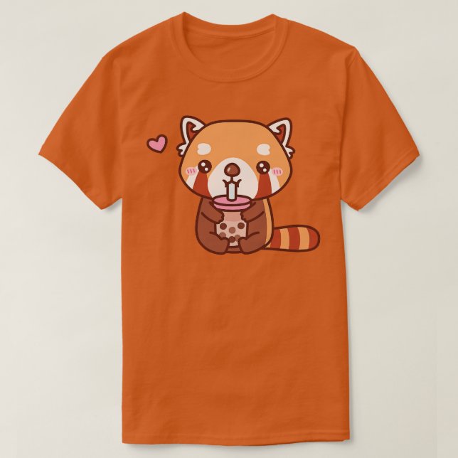 Cute Red Panda Kärlek dricker Bubble Tea T Shirt (Design framsida)