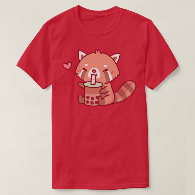 Cute Red Panda Kärlek dricker Bubble Tea T Shirt (Design framsida)