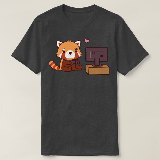 Cute Red Panda Kärlek Video Games T Shirt (Design framsida)