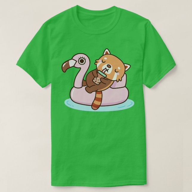 Cute Red Panda med Flamingo Bassäng Flyter sommare T Shirt (Design framsida)