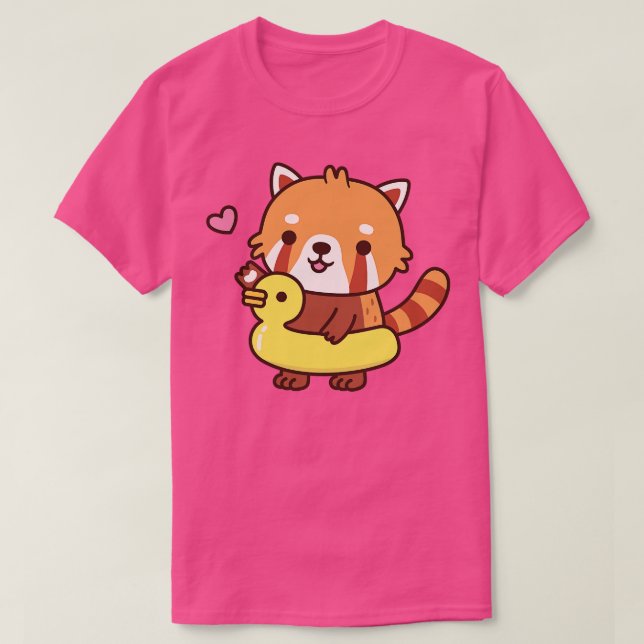 Cute Red Panda med Gult Anka Bassäng Flyter sommar T Shirt (Design framsida)