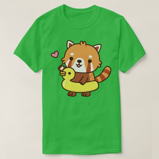 Cute Red Panda med Gult Anka Bassäng Flyter sommar T Shirt (Design framsida)