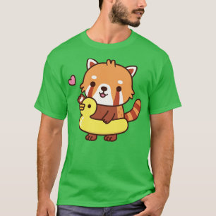 Cute Red Panda med Gult Anka Bassäng Flyter sommar T Shirt