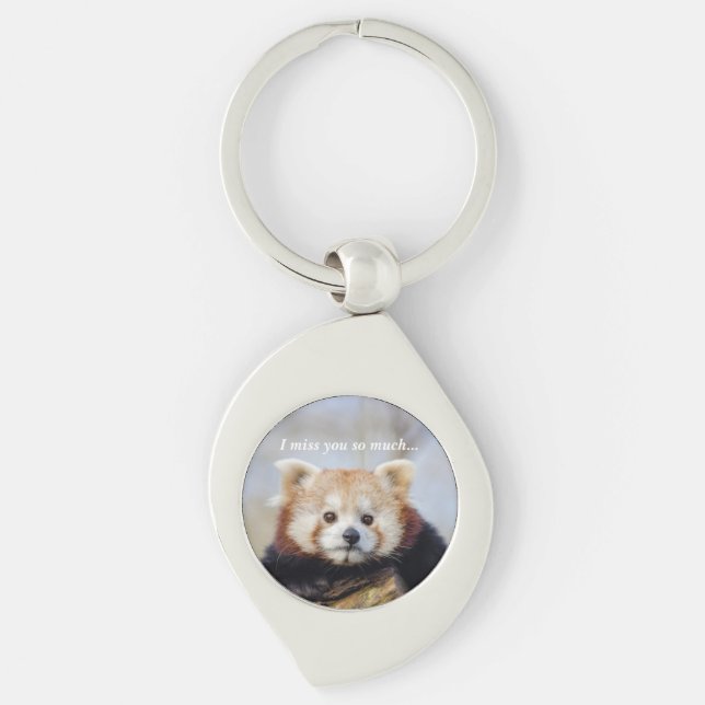 Cute Red Panda Miss You så mycket Swirl Silverfärgad Nyckelring (Framsidan)