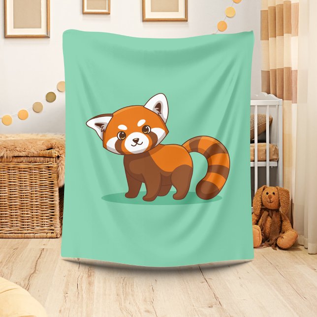 Cute Red Panda on Green Fleecefilt (Skapare uppladdad)