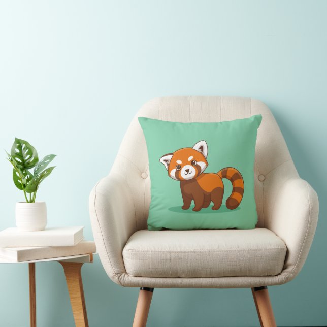 Cute Red Panda on Green Kudde (Stol)
