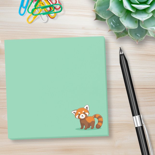 Cute Red Panda on Green Post-it Block (Skapare uppladdad)