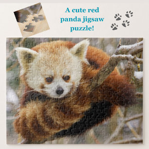 Cute Red Panda på Snowy Träd Jigszle Puzzle Pussel
