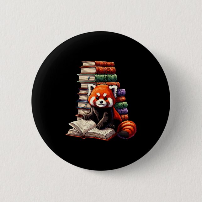 Cute Red Panda Reading Book Animal Bookworm  Knapp (Framsida)