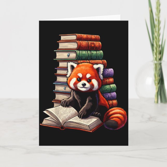 Cute Red Panda Reading Book Animal Bookworm  Kort (Framsida)