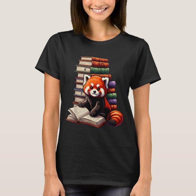 Cute Red Panda Reading Book Animal Bookworm  T Shirt (Framsida)