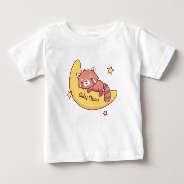 Cute Red Panda som sover på Måne T Shirt (Framsida)