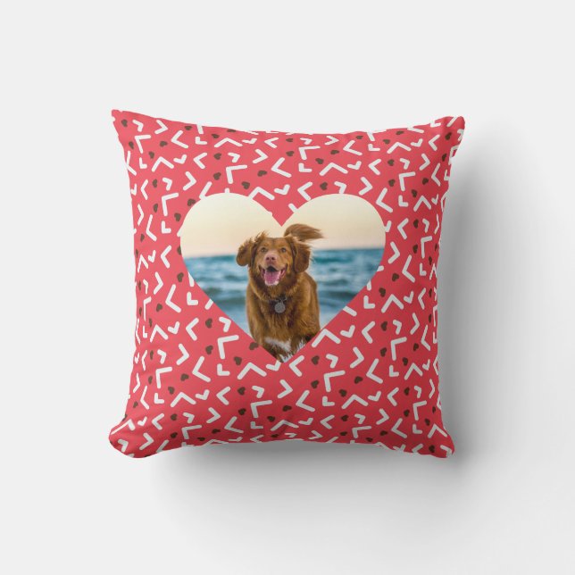 Cute Red Patterned Hund Photo Anpassningsbar Kudde (Framsida)