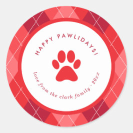 Cute Red Paw Skriv ut Lycklig Pawlidays-jul Runt Klistermärke