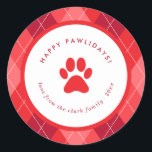Cute Red Paw Skriv ut Lycklig Pawlidays-jul Runt Klistermärke<br><div class="desc">Kute hund/katt - julklistermärke.</div>