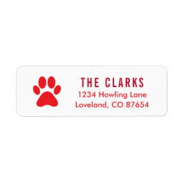 Cute Red Paw Skriv ut Returadress för Hund jul Etikett