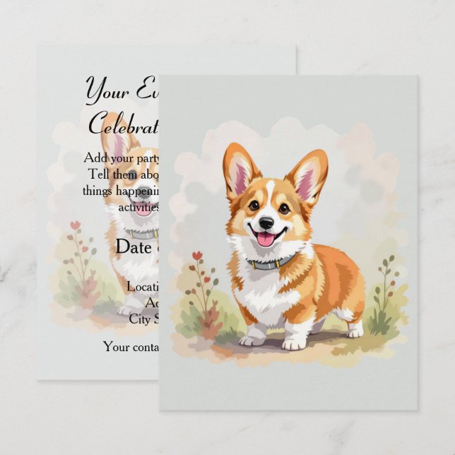 Cute Red Pembroke Welsh Corgi Dog Inbjudningar (Fram/baksida)
