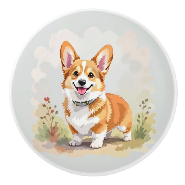 Cute Red Pembroke Welsh Corgi Dog Knopp (Framsidan)
