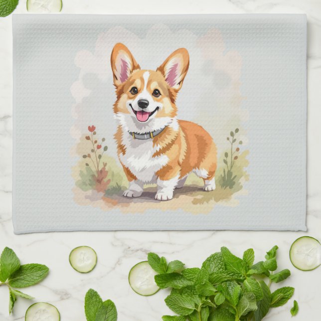 Cute Red Pembroke Welsh Corgi Dog Kökshandduk (Vikta)