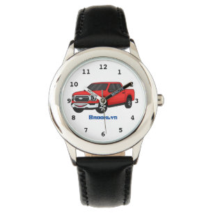 Cute Red pickup lastbil tecknad illustration Armbandsur