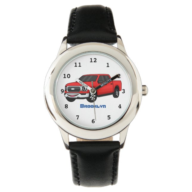 Cute Red pickup lastbil tecknad illustration Armbandsur (Framsida)