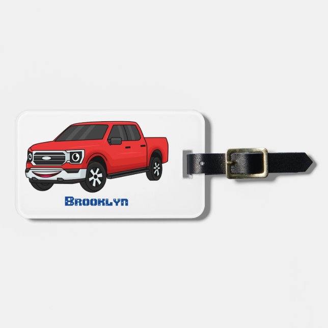 Cute Red pickup lastbil tecknad illustration Bagagebricka (Horisontell Framsida)