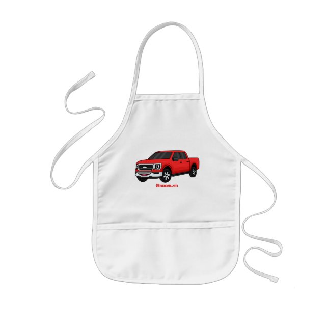 Cute Red pickup lastbil tecknad illustration Barnförkläde (Framsidan)
