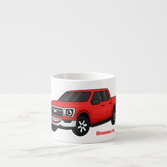 Cute Red pickup lastbil tecknad illustration Espressomugg (Framsidan)