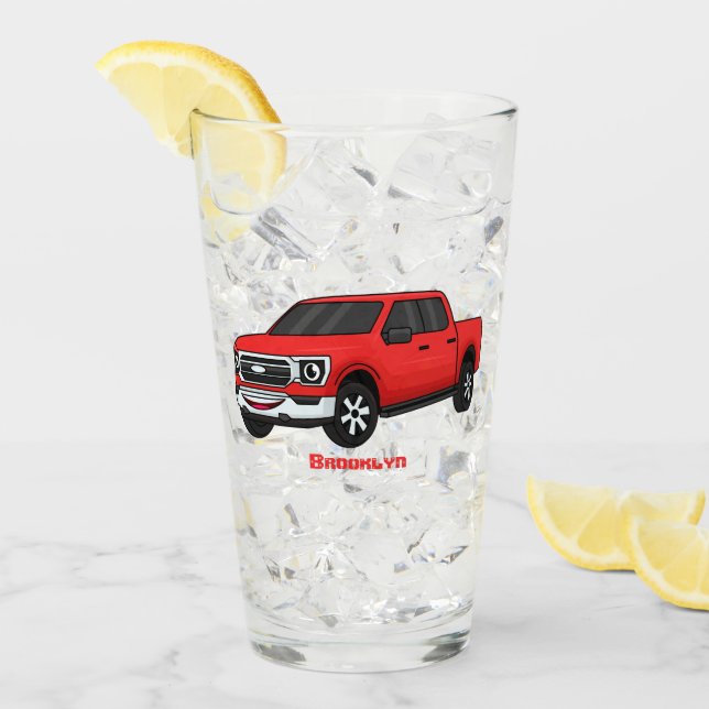 Cute Red pickup lastbil tecknad illustration Glaskopp (Framsida Ice)