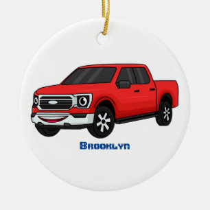 Cute Red pickup lastbil tecknad illustration Julgransprydnad Keramik