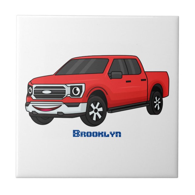 Cute Red pickup lastbil tecknad illustration Kakelplatta (Framsidan)