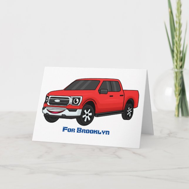 Cute Red pickup lastbil tecknad illustration Kort (Framsida)