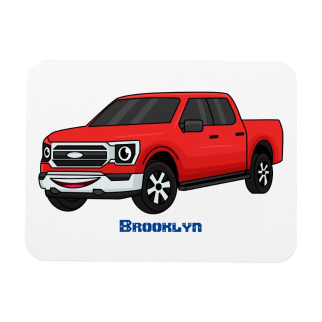 Cute Red pickup lastbil tecknad illustration Magnet (Horisontell)