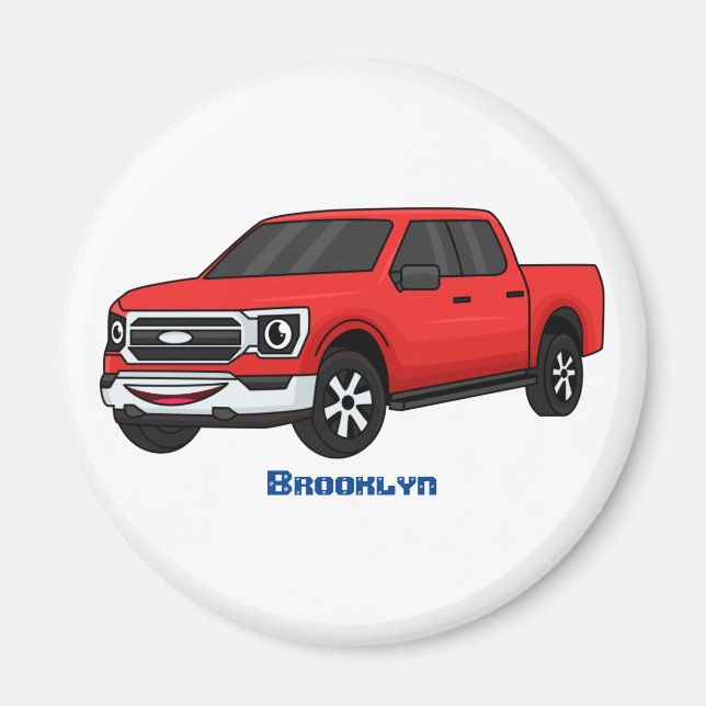 Cute Red pickup lastbil tecknad illustration Magnet (Framsidan)